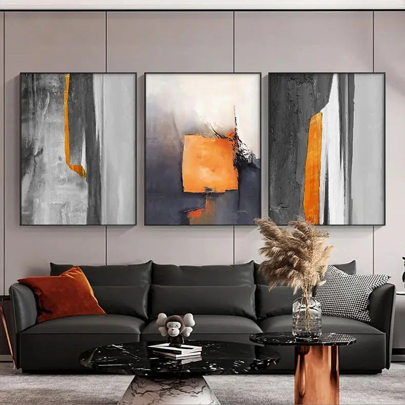 Gray Orange Industrial Abstract Wall Art Fine Art Canvas Prints Pictures For Urban Apartment Living Room Dining Room Home Office Art Decor