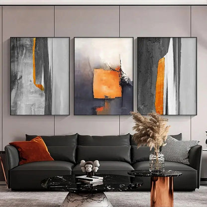 Gray Orange Industrial Abstract Wall Art Fine Art Canvas Prints Pictures For Urban Apartment Living Room Dining Room Home Office Art Decor