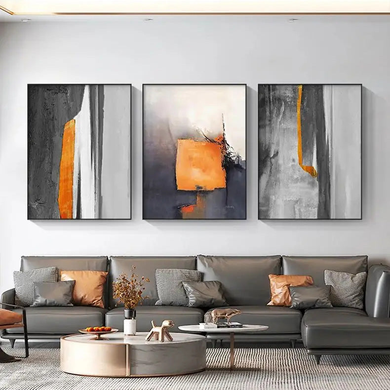 Gray Orange Industrial Abstract Wall Art Fine Art Canvas Prints Pictures For Urban Apartment Living Room Dining Room Home Office Art Decor