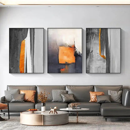 Gray Orange Industrial Abstract Wall Art Fine Art Canvas Prints Pictures For Urban Apartment Living Room Dining Room Home Office Art Decor