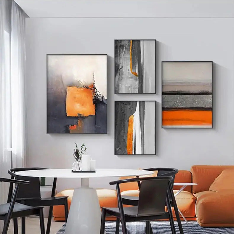 Gray Orange Industrial Abstract Wall Art Fine Art Canvas Prints Pictures For Urban Apartment Living Room Dining Room Home Office Art Decor