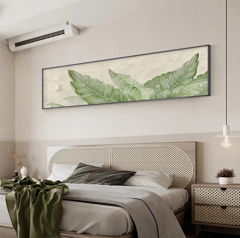 Green Leaves Nature Wide Format Wall Art Fine Art Canvas Prints Beige Botanical Pictures For Above The Sofa Wide Picture For Above The Bed