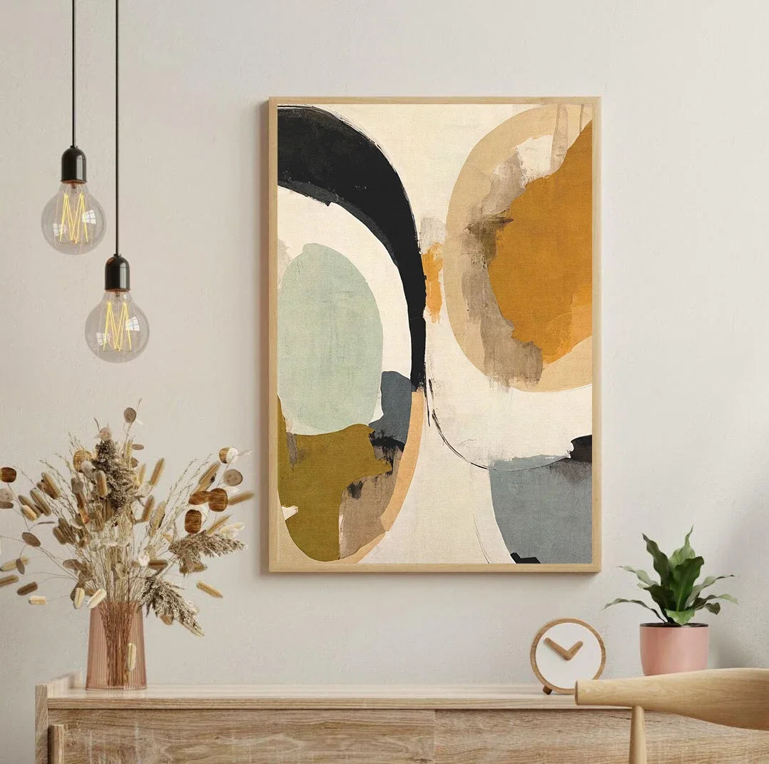 Abstract art piece on a wall with decorative elements