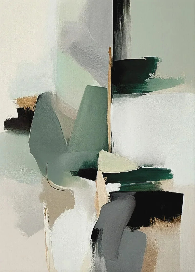 Abstract art with geometric shapes and contrasting colors on a light background