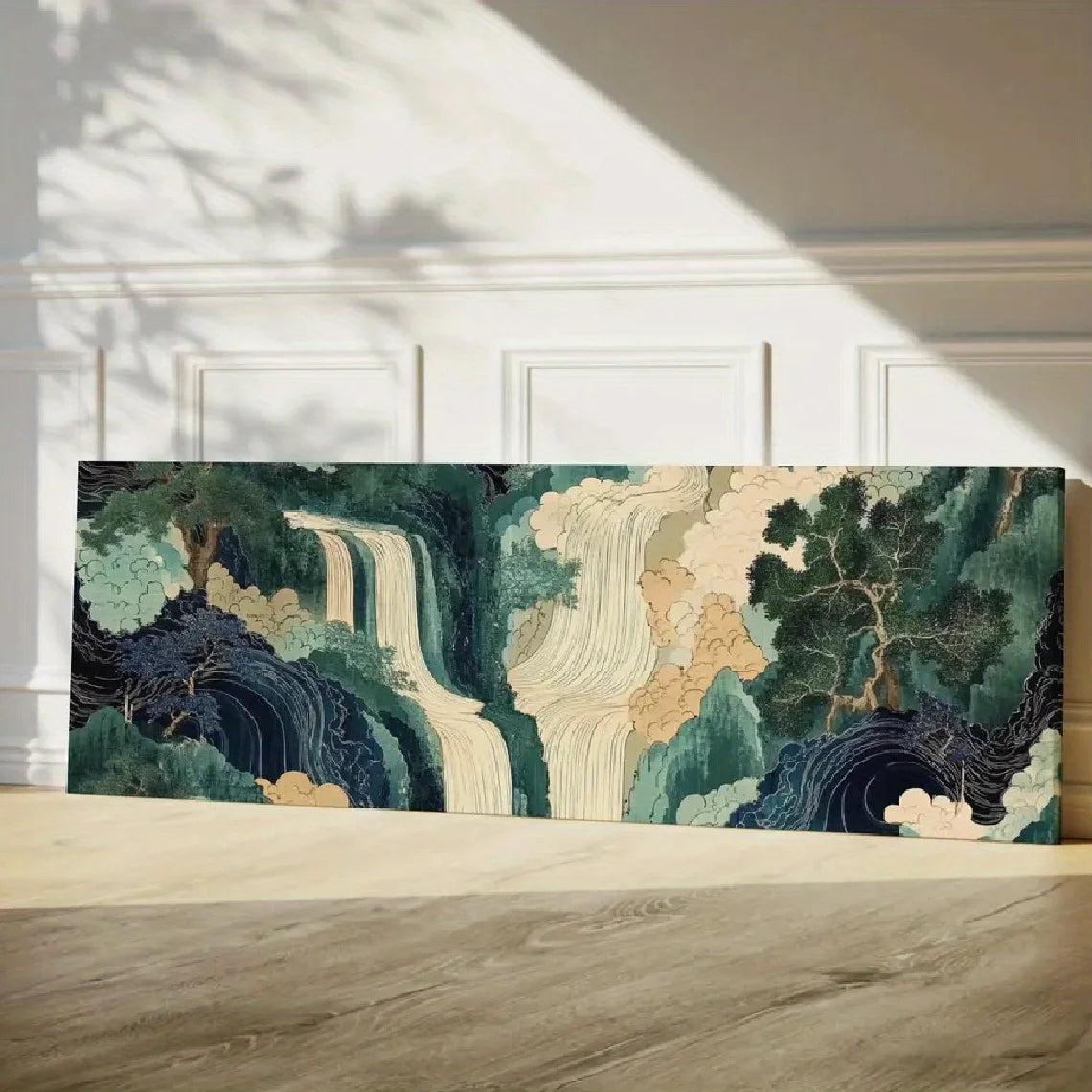 Green Blue Abstract Landscape Canvas Print – Large Modern Nature‑Inspired Wall Art for Living Room, Hallway and Contemporary Décor