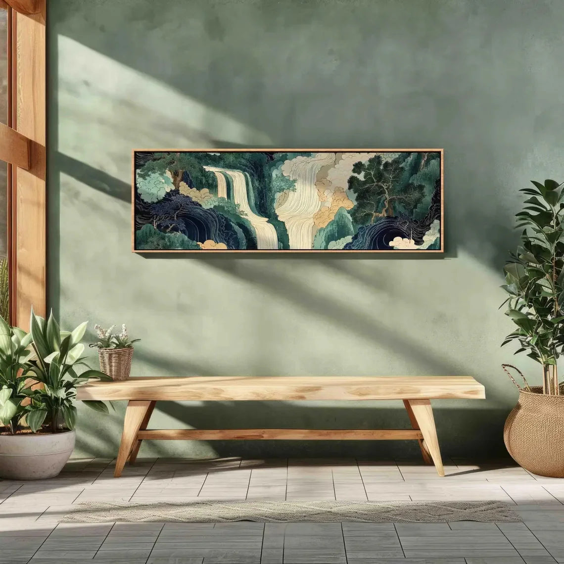 Green Blue Abstract Landscape Canvas Print – Large Modern Nature‑Inspired Wall Art for Living Room, Hallway and Contemporary Décor
