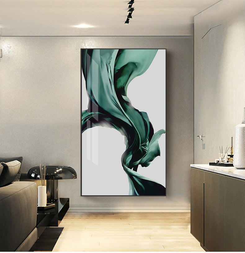 Green Flowing Silk Minimalist Nordic Abstract Wall Art Fine Art Canvas Print Luxury Lifestyle Picture For Modern Living Room Bedroom Home Interior Decor