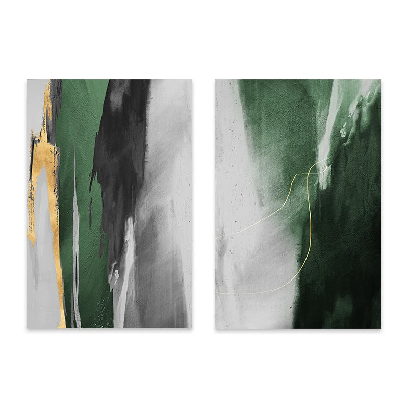 Green Gray Golden Seam Geomorphic Abstract Wall Art Fine Art Canvas Prints Pictures For Modern Apartment Living Room Dining Room Home Office