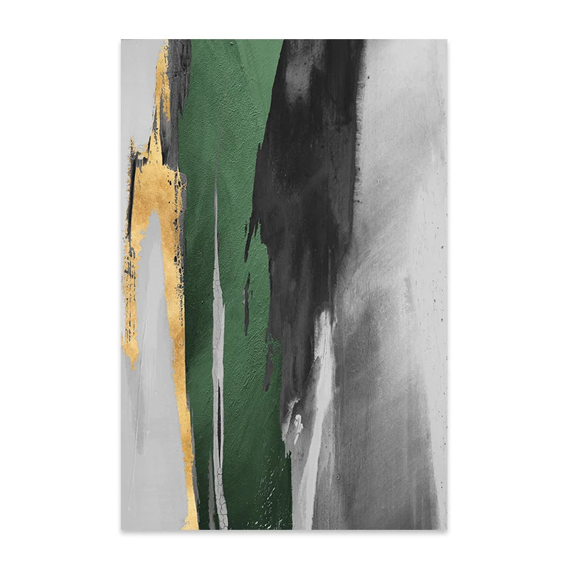 Green Gray Golden Seam Geomorphic Abstract Wall Art Fine Art Canvas Prints Pictures For Modern Apartment Living Room Dining Room Home Office