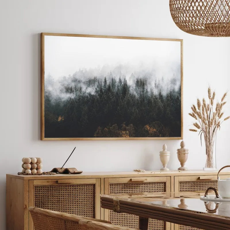 Green Mountain Misty Forest Wilderness Wall Art Fine Art Canvas Prints Modern Landscape Pictures Of Calm For Living Room Dining Room Home Decor