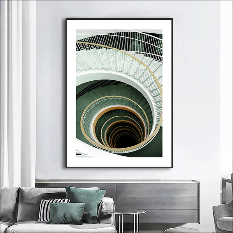 Green Stripe Overlaid Arches Wall Art Fine Art Canvas Prints Classic Architectural Abstract Pictures For Modern Apartment Living Room Dining Room Art Decor