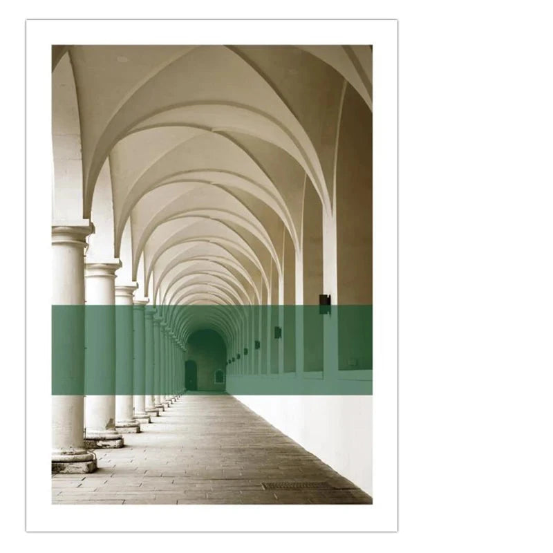 Green Stripe Overlaid Arches Wall Art Fine Art Canvas Prints Classic Architectural Abstract Pictures For Modern Apartment Living Room Dining Room Art Decor