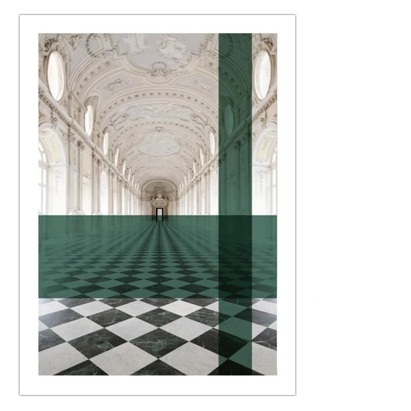 Green Stripe Overlaid Arches Wall Art Fine Art Canvas Prints Classic Architectural Abstract Pictures For Modern Apartment Living Room Dining Room Art Decor