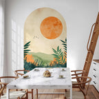 Green Valley Sunset Landscape Wall Mural – Self-Adhesive Peel & Stick Wall Decal For Lounge, Dining Room & Bedroom simple Creative DIY Home Decor