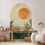 Green Valley Sunset Landscape Wall Mural – Self-Adhesive Peel & Stick Wall Decal For Lounge, Dining Room & Bedroom simple Creative DIY Home Decor