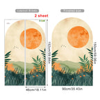 Green Valley Sunset Landscape Wall Mural – Self-Adhesive Peel & Stick Wall Decal For Lounge, Dining Room & Bedroom simple Creative DIY Home Decor