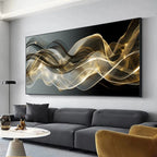Grey Golden Flowing Abstract Wall Art Fine Art Canvas Print Modern Artwork For Living Room Above The Sofa Art For Above The Bed