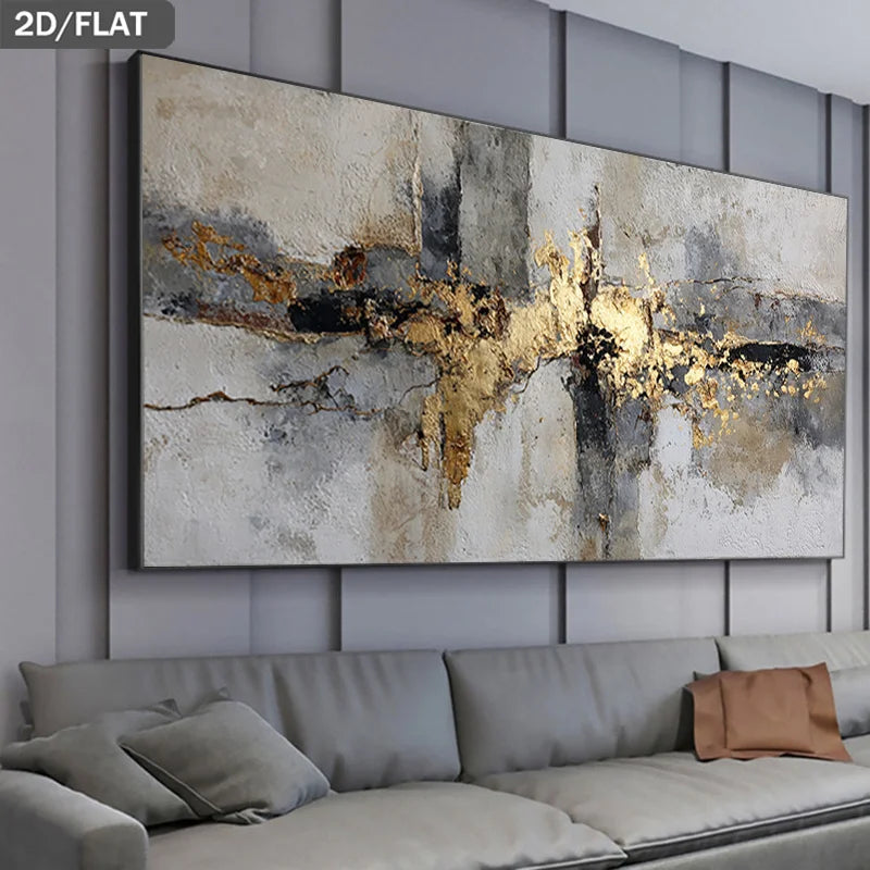 Grey Golden Vintage Abstract Wall Art Fine Art Canvas Print Contemporary Urban Artwork For Modern Living Room Dining Room Bedroom Art Decor