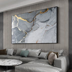 Grey Marble Slab With Golden Veins Wall Art Fine Art Canvas Print Poster Abstract Picture For Above The Sofa Modern Living Room Decor