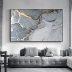 Grey Marble Slab With Golden Veins Wall Art Fine Art Canvas Print Poster Abstract Picture For Above The Sofa Modern Living Room Decor