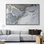 Grey Marble Slab With Golden Veins Wall Art Fine Art Canvas Print Poster Abstract Picture For Above The Sofa Modern Living Room Decor