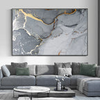 Grey Marble Slab With Golden Veins Wall Art Fine Art Canvas Print Poster Abstract Picture For Above The Sofa Modern Living Room Decor