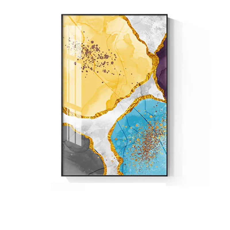 Abstract Blue Yellow Gray Marble Print Wall Art Fine Art Canvas Prints Pictures For Modern Apartment Living Room Home Office Art Decor