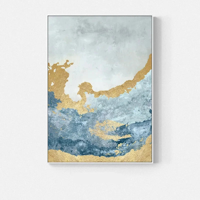 Blue Golden Ocean Spray Seascape Abstract Wall Art Fine Art Canvas Prints Marble Pictures For Living Room Dining Room Art For Contemporary Interiors