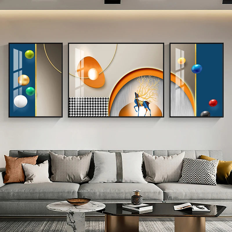 Set of 3Pcs Nordic Abstract Circle Of Light Auspicious Flowing Landscape Wall Art Fine Art Canvas Prints Pictures For Luxury Living Room Dining Room Wall Decor (Triptych, Set of 3)