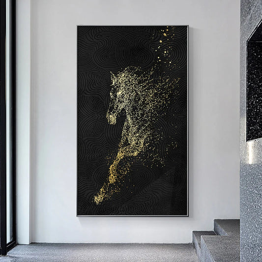 Modern Abstract Minimalist Golden Horse Wall Art Fine Art Canvas Prints Equestrian Pictures For Luxury Apartment Living Room Bedroom Art Decor
