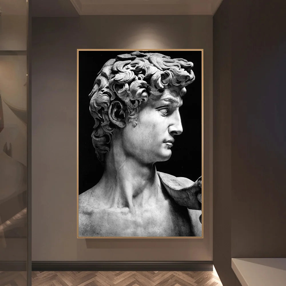 Classical Renaissance Sculpture Michelangelo David Statue Wall Art Fine Art Canvas Print Black &amp; White Picture For Living Room Home Office Decor