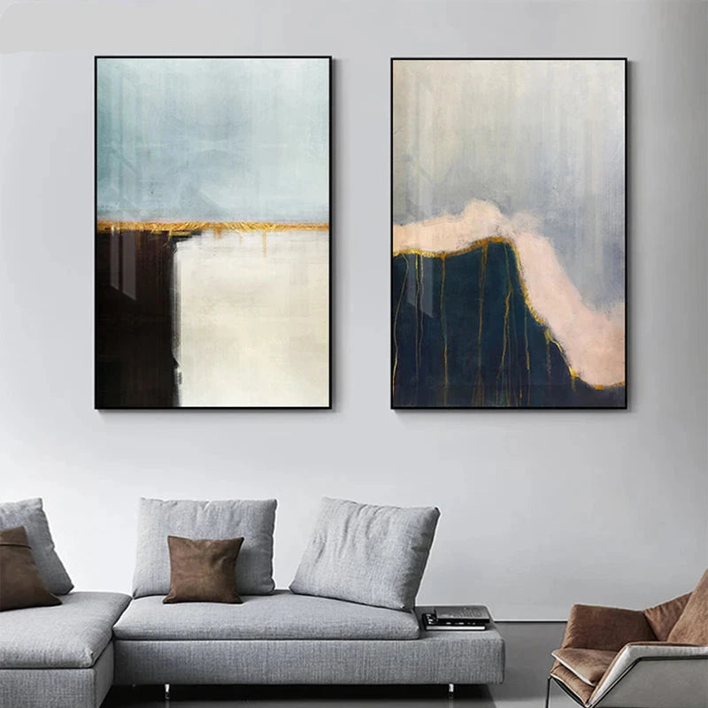 Minimalist Grey Blue Color Block Abstract Wall Art Fine Art Canvas Prints Posters Pictures For Modern Living Room Contemporary Home Decor