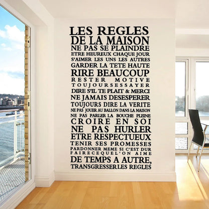 Les Regles House Rules In French Wall Sticker Removable Peel and Stick Vinyl Wall Decal Typographic Mural For Kitchen Living Room Dining Room Creative DIY Wall Decor