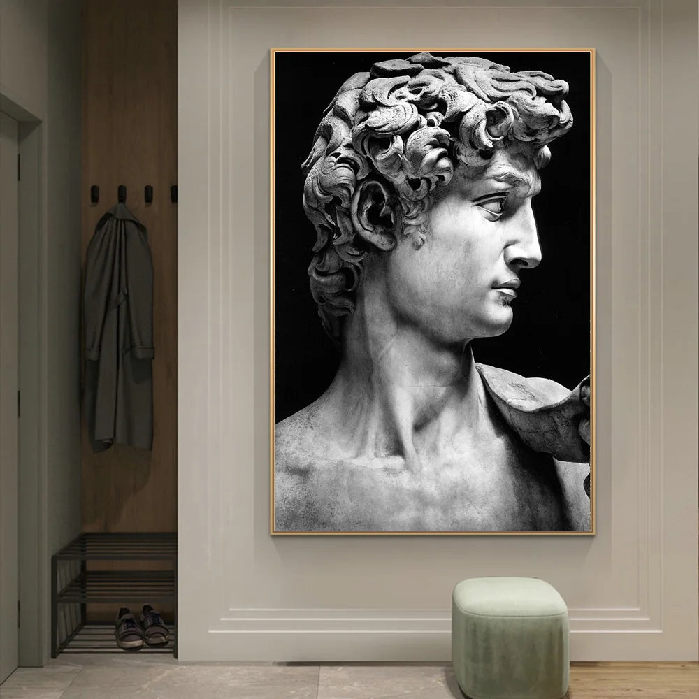 Classical Renaissance Sculpture Michelangelo David Statue Wall Art Fine Art Canvas Print Black &amp; White Picture For Living Room Home Office Decor