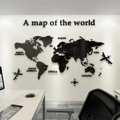 Map Of The World 3d Wall Mural Crystal Mirrored Acrylic World Map Wall Decal Sticker For Office Living Room Kid's Room Creative DIY Home Decor