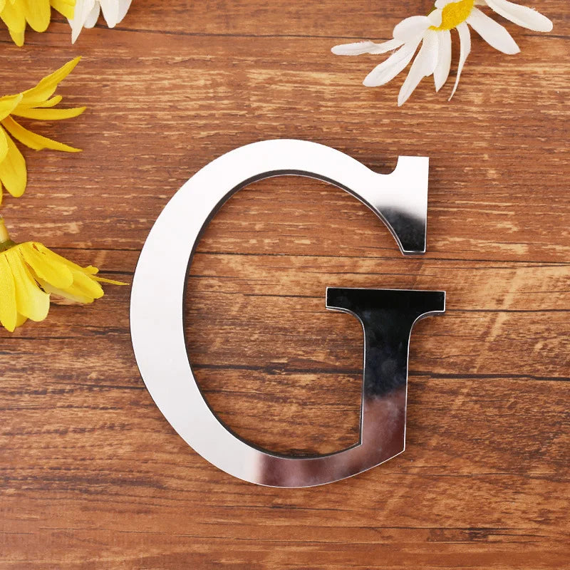 Self Adhesive 3d Silver Letter Wall Stickers Mirrored Acrylic Alphabet Signage Lettering For Living Room Kid's Room Birthday Party Creative DIY Home Decor
