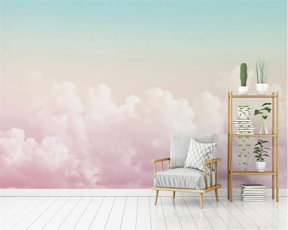 Pink Cloud Sky Big Size Nordic Wall Mural Modern Abstract Fresco Painting Wall Covering Wallpaper For Bedroom Modern Living Room Home Decor