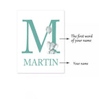 Cute Personalized Baby's Name Wall Art Fine Art Canvas Prints For Nursery Room Baby Elephant Moon & Stars Pictures For Kid's Room Decor