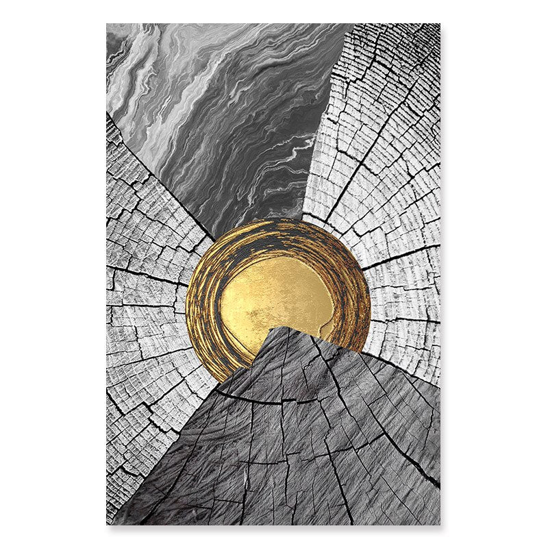 Golden Black Wood Tree Rings Wall Art Fine Art Canvas Prints Modern Abstract Pictures For Urban Loft Luxury Living Room Decor