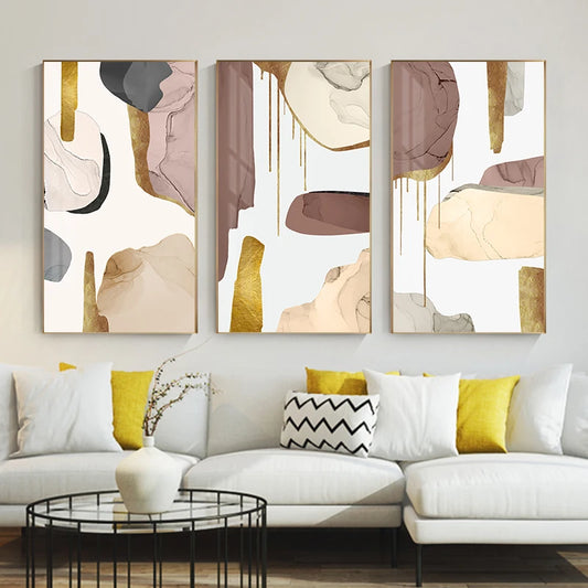 Neutral Colors Mauve Beige Golden Abstract Wall Art Fine Art Canvas Prints Pictures For Modern Apartment Living Room Luxury Interiors Art Decor