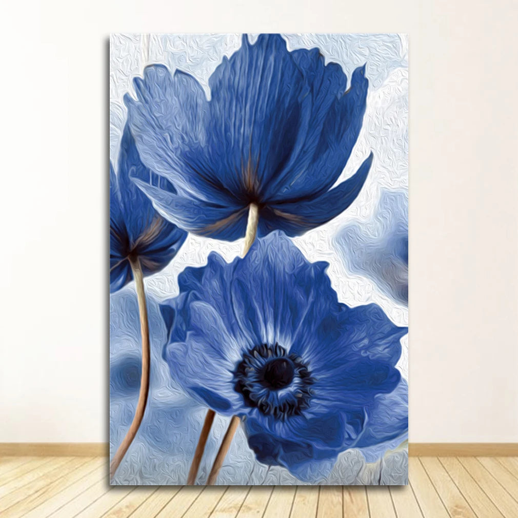 Vivid Blue Botanical Wall Art Fine Art Canvas Prints Modern Floral Pictures For Living Room Dining Room Bedroom Art Decor 2025