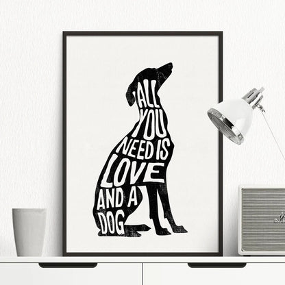 All You Need Is Love And A Dog Simple Black White Wall Art Poster Greyhound Nordic Wall Art Canvas Print Pictures For Living Room