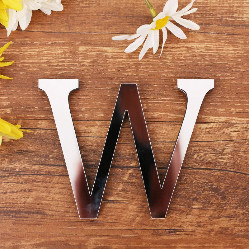 Self Adhesive 3d Silver Letter Wall Stickers Mirrored Acrylic Alphabet Signage Lettering For Living Room Kid's Room Birthday Party Creative DIY Home Decor