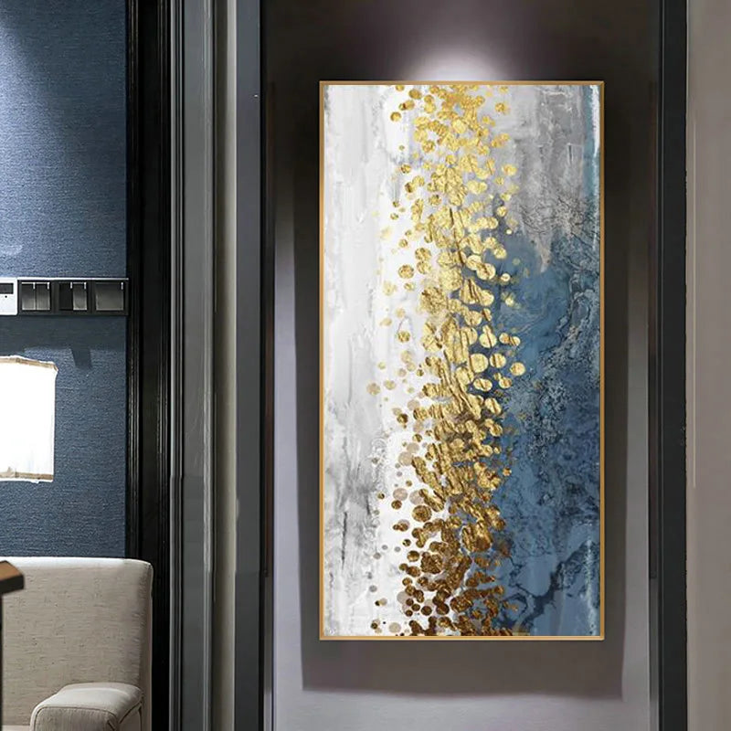 money tree paintings Abstract Blue Golden Money Tree Wall Art Auspicious Pictures For Modern Apartment – NordicWallArt.com
