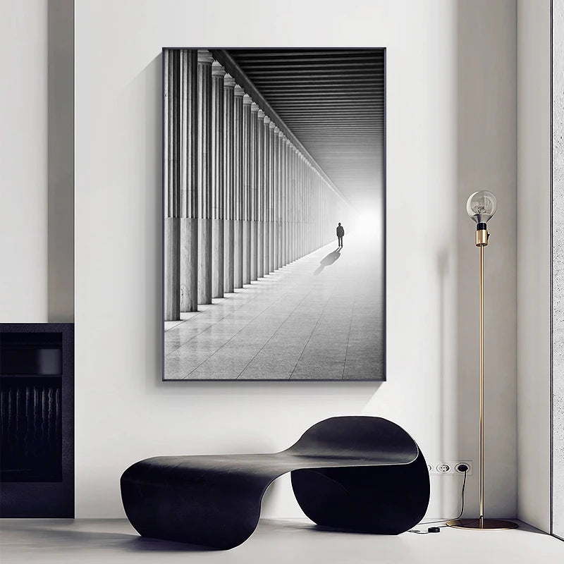 Abstract Perspectives Black & White Wall Art Fine Art Canvas Prints Architectural Geometry Pictures For Modern Living Room Home Office Decor