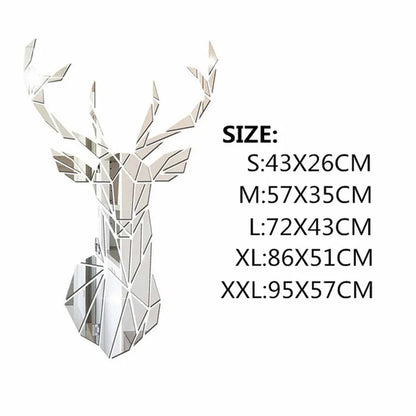 3D Geometric Nordic Deer Head Polished Acrylic Mirror Wall Sticker Decal Removable Creative DIY Wall Mural For Kitchen Living Room Entrance Hall Home Office Wall Decor