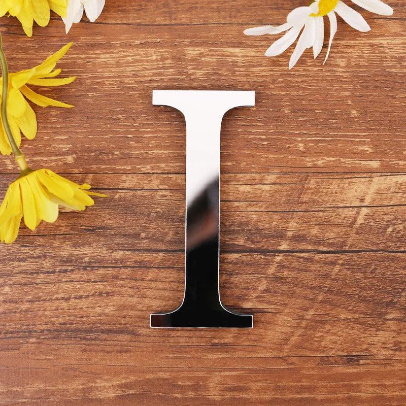 Self Adhesive 3d Silver Letter Wall Stickers Mirrored Acrylic Alphabet Signage Lettering For Living Room Kid's Room Birthday Party Creative DIY Home Decor