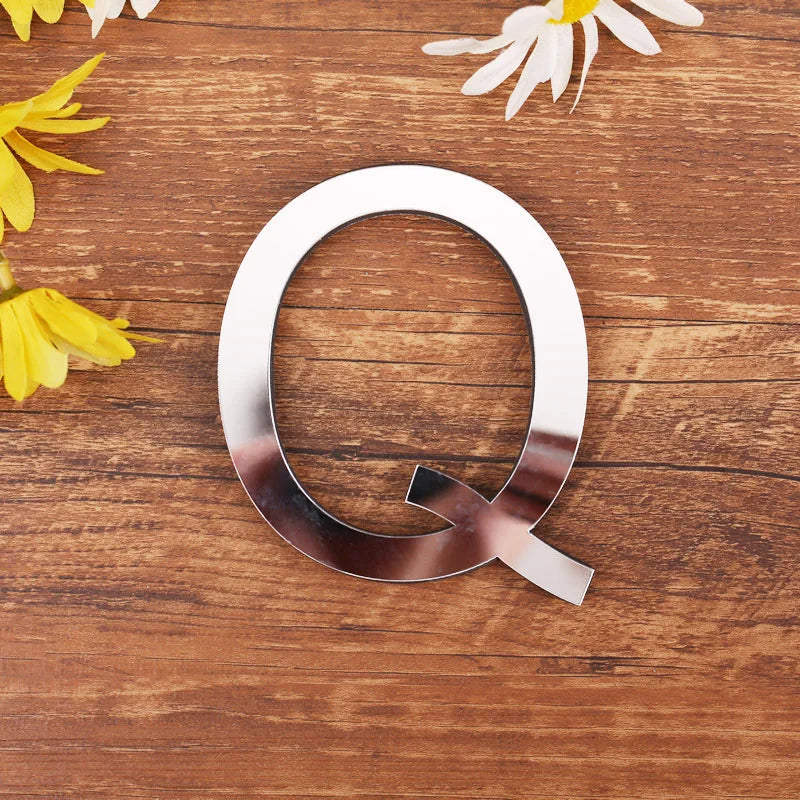 Self Adhesive 3d Silver Letter Wall Stickers Mirrored Acrylic Alphabet Signage Lettering For Living Room Kid's Room Birthday Party Creative DIY Home Decor