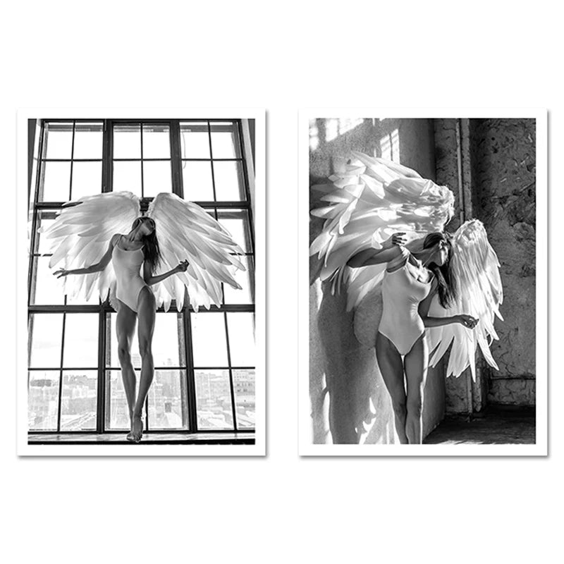 Pink Angel Wings Ballet Dancer Wall Art Fine Art Canvas Prints Black White Fashion Pictures For Living Room Bedroom Salon Art Decor