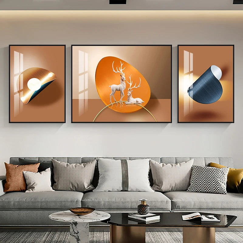 Set of 3Pcs Nordic Abstract Circle Of Light Auspicious Flowing Landscape Wall Art Fine Art Canvas Prints Pictures For Luxury Living Room Dining Room Wall Decor (Triptych, Set of 3)